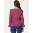 thumbnail image 4 of Blusa de gasa con cuello En V con volantes Allegra K Fucsia L, 4 of 5