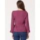 thumbnail image 4 of Blusa de gasa con cuello En V volantes para mujer Fucsia XS, 4 of 5