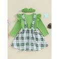thumbnail image 4 of Suealasg Baby Girls Saint Patrick's Day Outfits 3M 6M 9M 12M 18M Solid Color Long Sleeve Romper Bear Embroidery Overall Dress Headband Set 3 Piece Spring Ireland Festival Clothing for Toddler Girls, 4 of 9