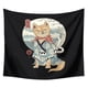 thumbnail image 1 of Tapiz de pared con gato samurái japonés, 150 x 100 cm, fibra de poliéster, 1 of 1