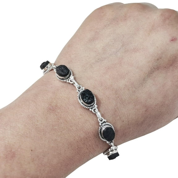 Raw Black Tourmaline Bracelet, Natural Black Tourmaline Bracelet, October Birthstone, 925 Silver jewelry, Silver bracelet, Party Wear Bracelet, Christmas Gift, Womens Handmade Bracelet