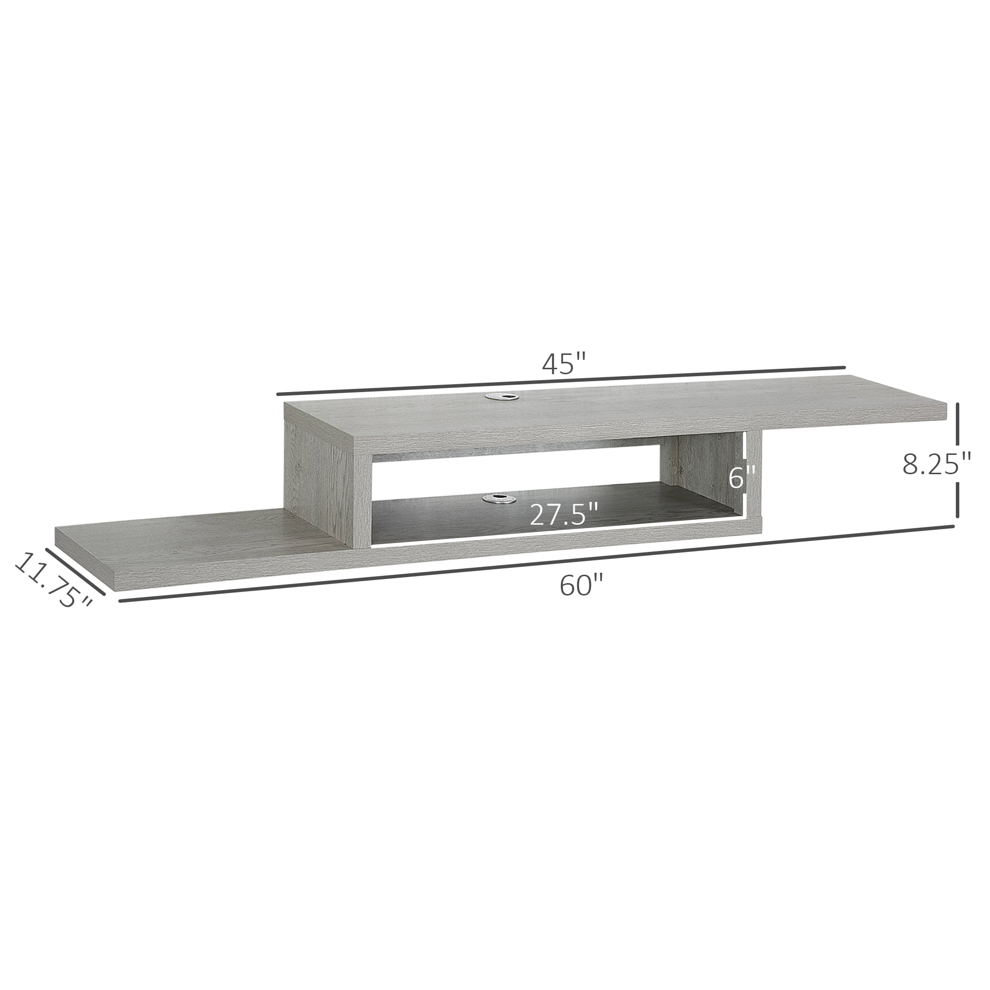 HOMCOM Wall Mounted Media Console, Floating TV Stand Component Shelf, Entertainment Center Unit, Grey