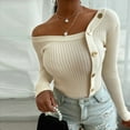 thumbnail image 2 of JINMGG V Neck Sweaters for Women Fall Winter ,Fashion Women Shoulder Splicing Buttons Long Sleeve Sweater Pullover Tops, 2 of 5