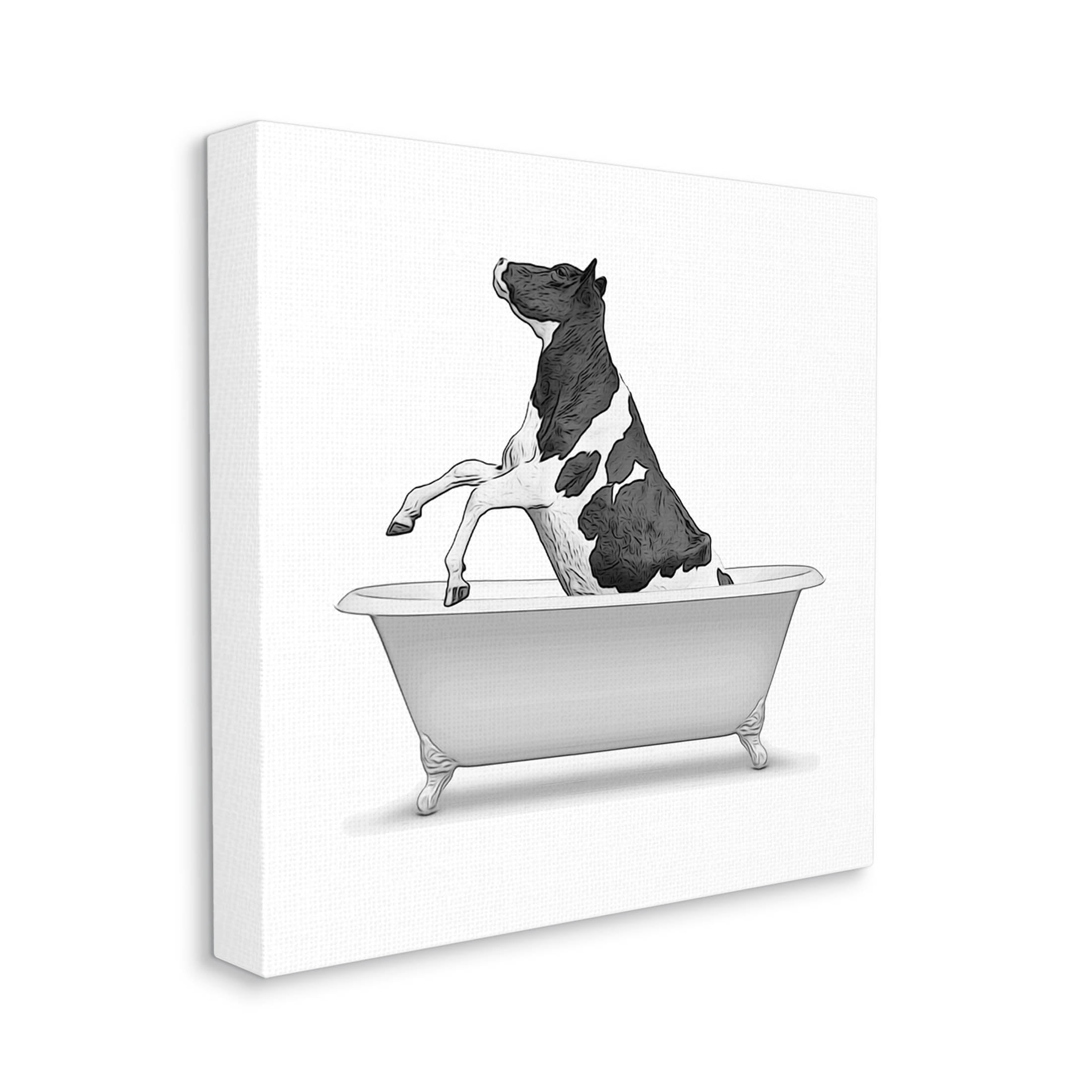 Stupell Industries Farmhouse Cow Vintage Bath Graphic Art Gallery Wrapped Canvas Print Wall Art, Design by Annalisa Latella