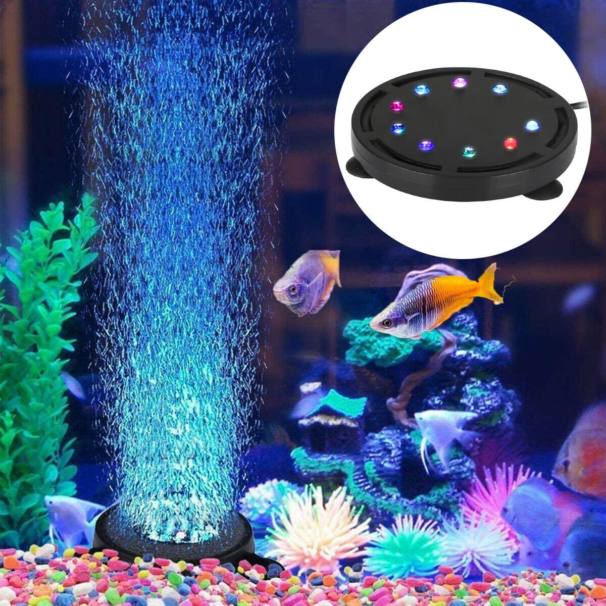 WHITE LED AQUARIUM FISH TANK LIGHTS AIR STONE BUBBLE SUBMERSIBLE WATER BLUE