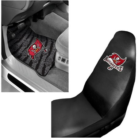 NFL Tampa Bay Buccanners 2 pc Front Floor Mats and Tampa Bay Buccanners Car Seat Cover Value Bundle