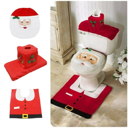 Santa Bathroom Set HURRISE Christmas Bathroom Toilet Cover and Rug Set - Happy Santa ()
