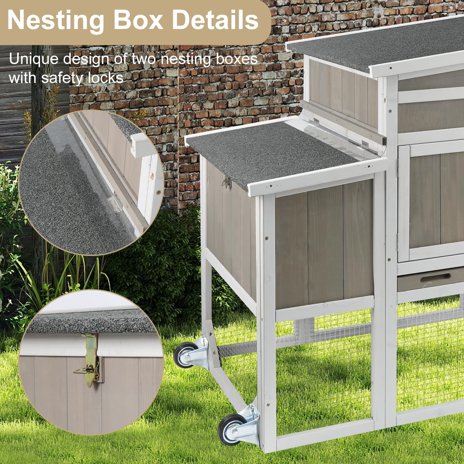 PETSCOSSET Chicken Coop Chicken House Outdoor with 3 Perches, Nesting Box and Removable Tray Hen House Rabbit Hutch Chicken Poultry Cage with Ramp Run for Garden Backyard