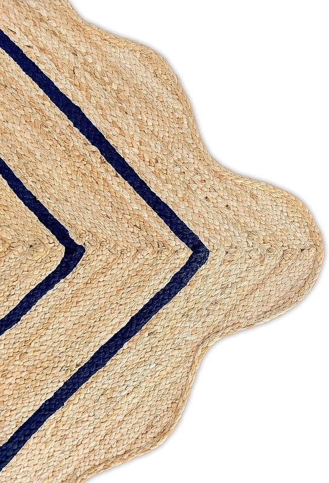 KLAVATE Natural Jute Wave Edge Hand Braided Scalloped Farmhouse Entryway Jute Rug