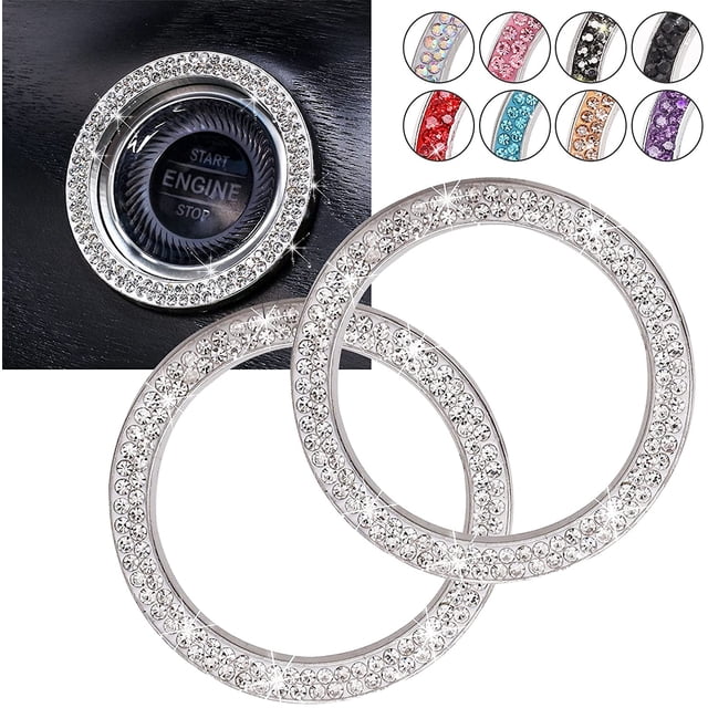 2 piezas de botón de arranque con anillos brillantes, pegatina con emblema de botón de parada de arranque de motor de coche, accesorios de coche con diamantes de imitación rojos, decoración para mujer y niña de 1,2 pulgadas, plateado oso de fresa Electrónica