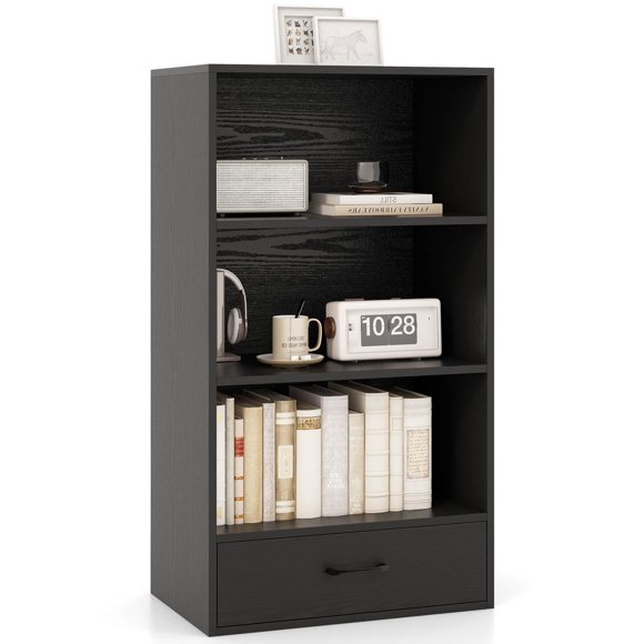 Costway 42" Tall 4-tier Storage Shelf Wood Bookcase w/Drawer Home Organizer Display Rack