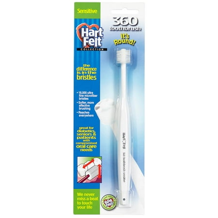 HartFelt Brilliant!® Sensitive Toothbrush with 360 degrees of bristles - WHITE - Easy, Gentle, Effective Brushing for Sensitive Teeth &