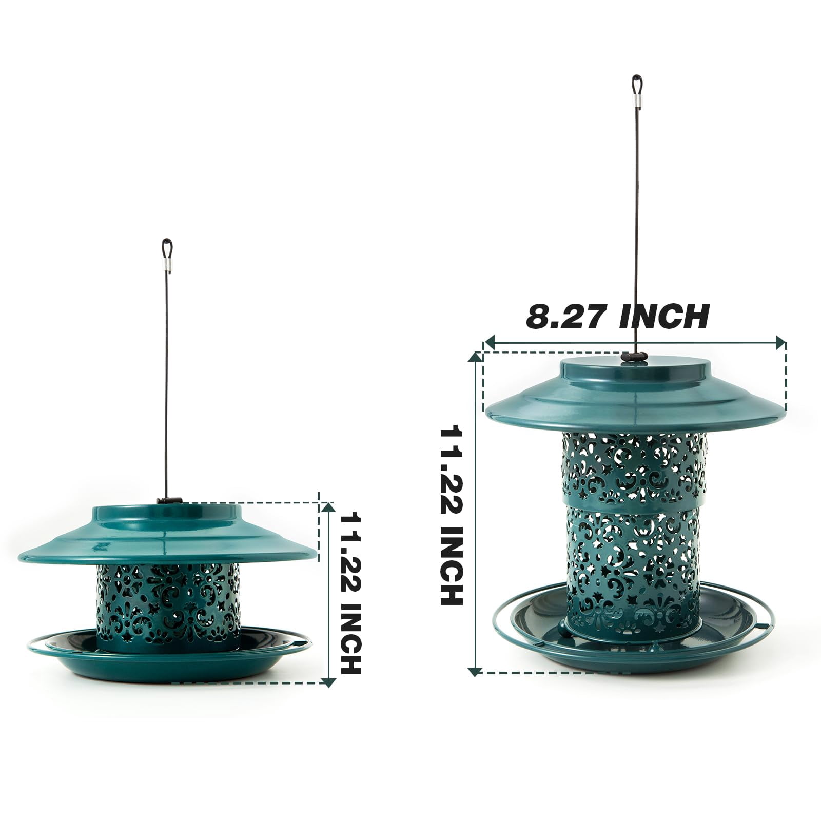 Metal Bird Feeders for Outdoors Hanging, Weather Resistant Wild Bird Feeder with 360 Degree Feeding Tray