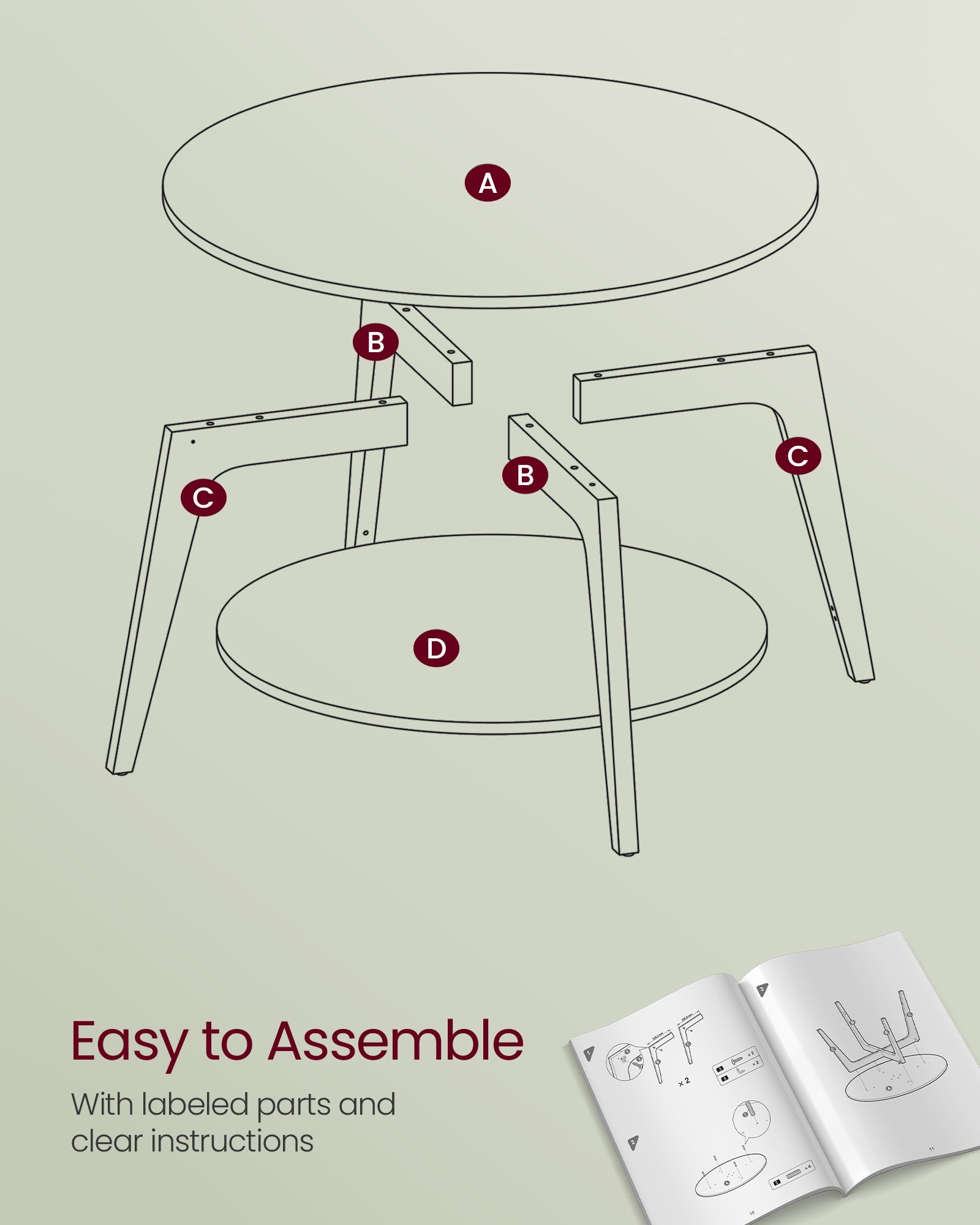 Snow White 2 - Tier Round Coffee Table with Storage - 31.5 x 17.7 Inches, Easy to Assemble for Living Room