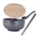 thumbnail image 1 of Round Noodles Tableware Food Containers Japanese Style Stackable Wooden Lid Dinnerware 1500ml Porcelain Ramen For Rice Udon Gris Baoblaze tazón de fideos, 1 of 5