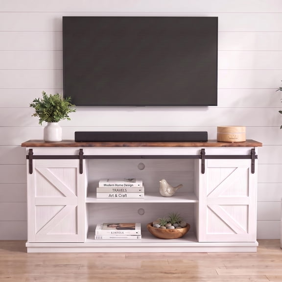 Homall 58'' TV Stand for TVs up to 65'', Storage Cabinet with Sliding Barn Door, Entertainment Center, White