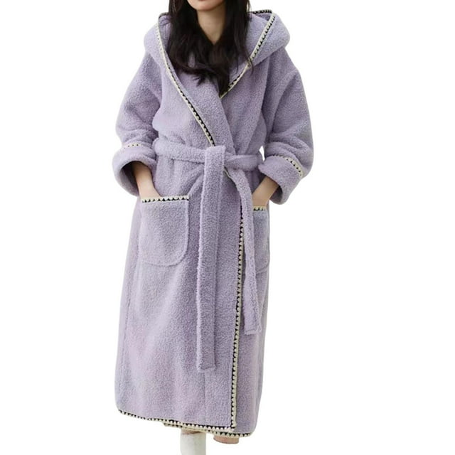 Timegard Peignoir Long pour Femmes en Molleton, Chandails à Capuchon, Robe de Nuit, Automne Hiver, Chaud, Confortable, Pyjama, Tenue d'Intérieur