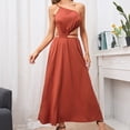 thumbnail image 4 of Pompotops Mode Femmes Décontracté Uni Aguichant une Encolure Sans Manches Dos Nu Ceinture Longue Robe, 4 of 9