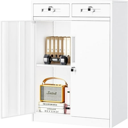 

Metal Cabinets 71 Cabinet with Locking Door Tall Garage Cabinet with 2 Doors and 4 Adjustable Shelves for Office Classroom Easy Assemble(Black Grey)
