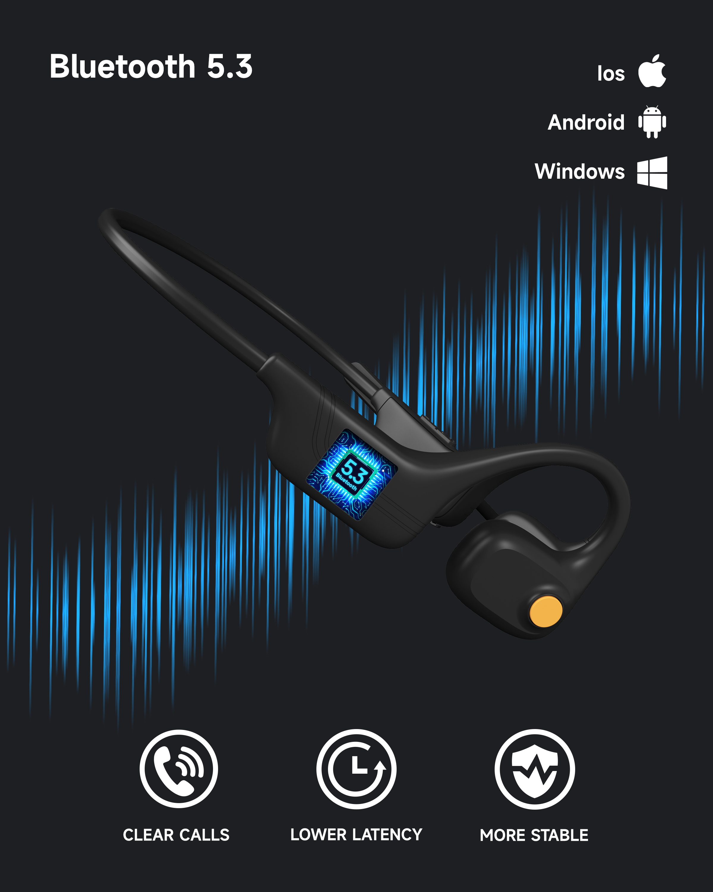LOBKIN Bone Conduction Headphones Bluetooth with Noise-Cancelling Mic, Open-Ear Headset for Home Office Conference Call (Black)
