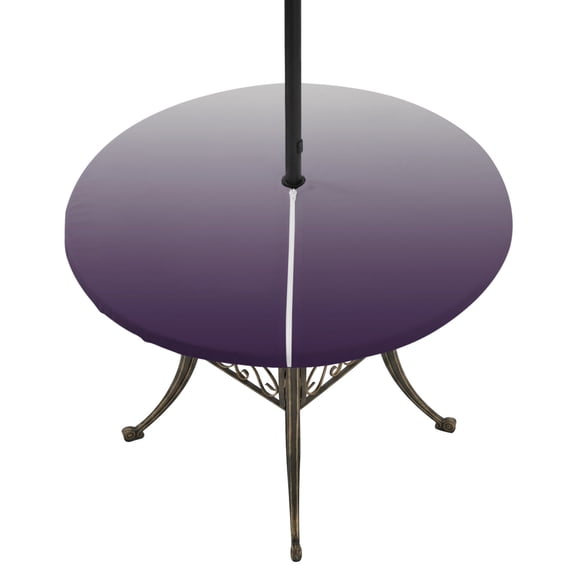 Round Outdoor Tablecloth with Umbrella Hole and Zipper, Grey Purple, Fitted Table Cover with Elastic Edge for 31-35 Inch, Gradient Ombre Modern Abstract Color Art Waterproof Patio Tablecoths