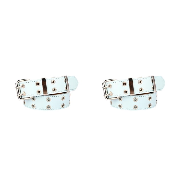 sweethay Cinturón de cintura con hebilla de pasador de doble agujero a la moda para mujer, cinturón de Metal Punk azul sin cadena 2Conjunto