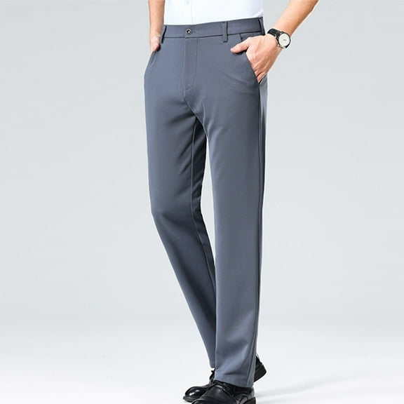 Nmnitkp Mens Classic-Fit Pants High Elastic Waisted Adjustable Belt Elastic Business Dress Pants Straight Leg Work Trousers Long Straight Suit Pants