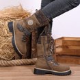 thumbnail image 6 of Women's Casual Mid Calf Boots, Retro Splice Knit Belt Buckle Lace Up Platform Design with Breathable Lining, Trendy Boots for Daily Party Gift, 6 of 8