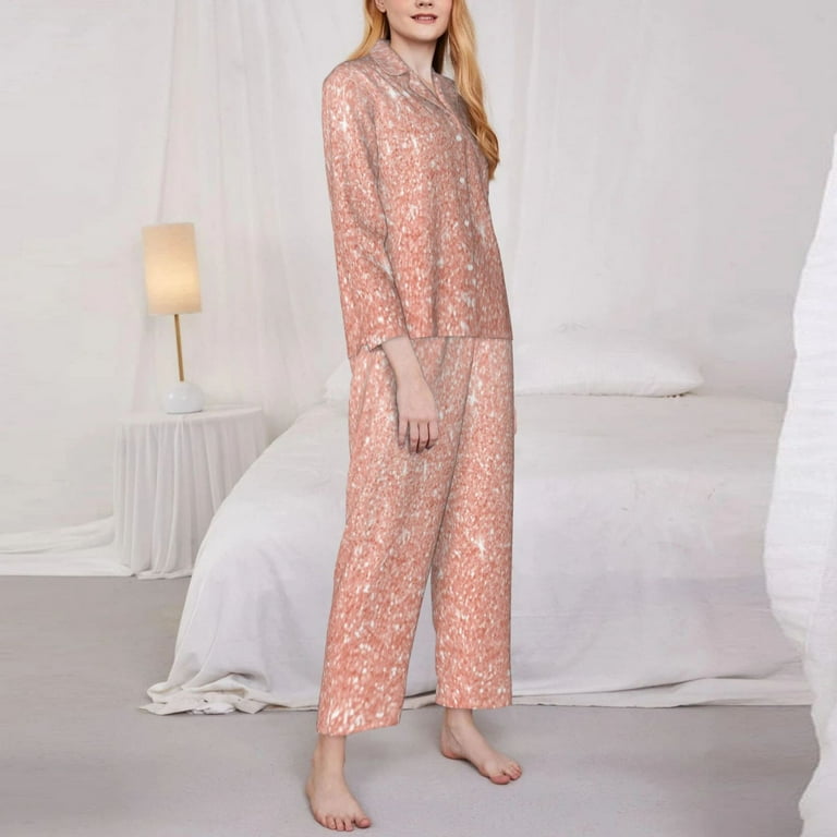 Junzan Rose Gold Glitter Print Womens Pajama Sets Long Sleeve Button Down For Women Pjs 2 Piece Walmart