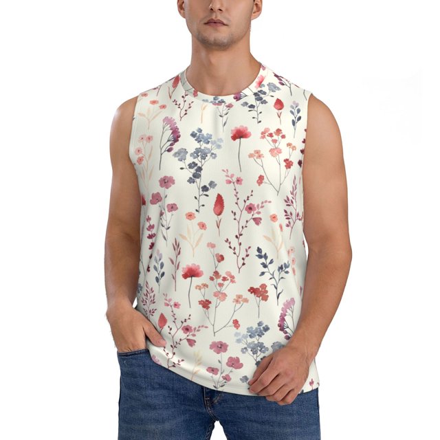 Fotbe Wildflower Watercolor 3 Men's Camiseta sin Mangas Estampada para Hombres, Playera Casual para Gimnasio, Entrenamiento, Playa-XX-Large