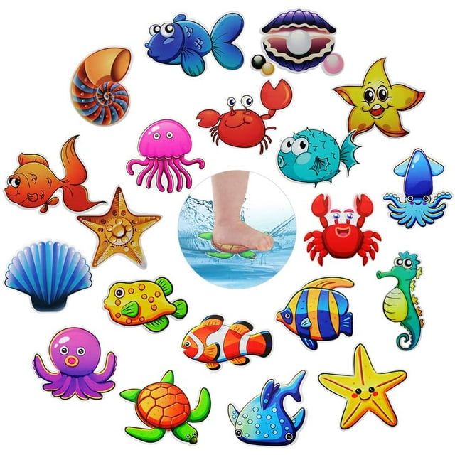 Set de 20 Adhesivos Antideslizantes para Bañeras, Baños, Animales Marinos JFHHH pequeña