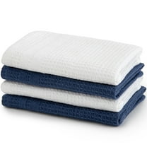 Waffle Dishcloths 100% Cotton, Set of 4, Blue and White Dish Cloths Sets for Kitchen, Kitchen Towels, Tea Towels, Reusable and Absorbent Cleaning Cloths, Oeko-Tex Cotton, 12 in x 12 in