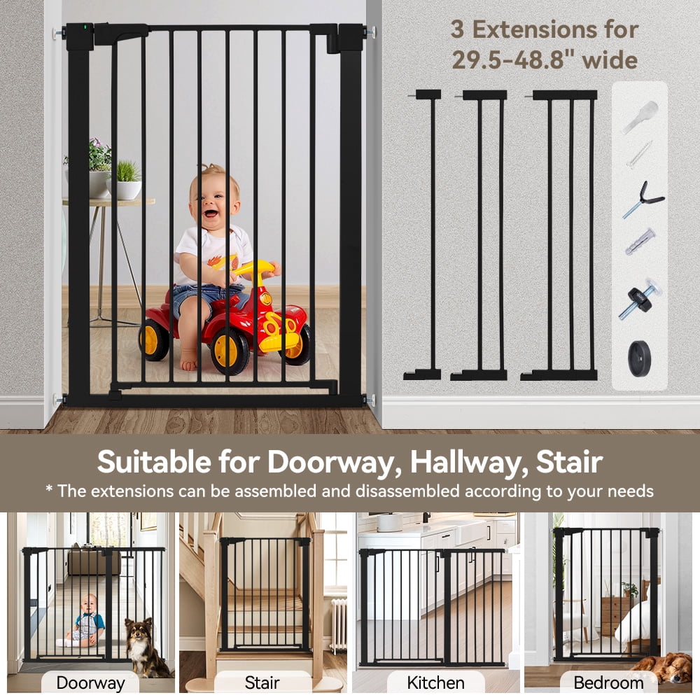 Baby Safety Gate, 36" Extra Tall, 29.5-48.8" Wide Baby Gate for Stairs and Doorway, Gate for 6 to 36 Months Old ,Black