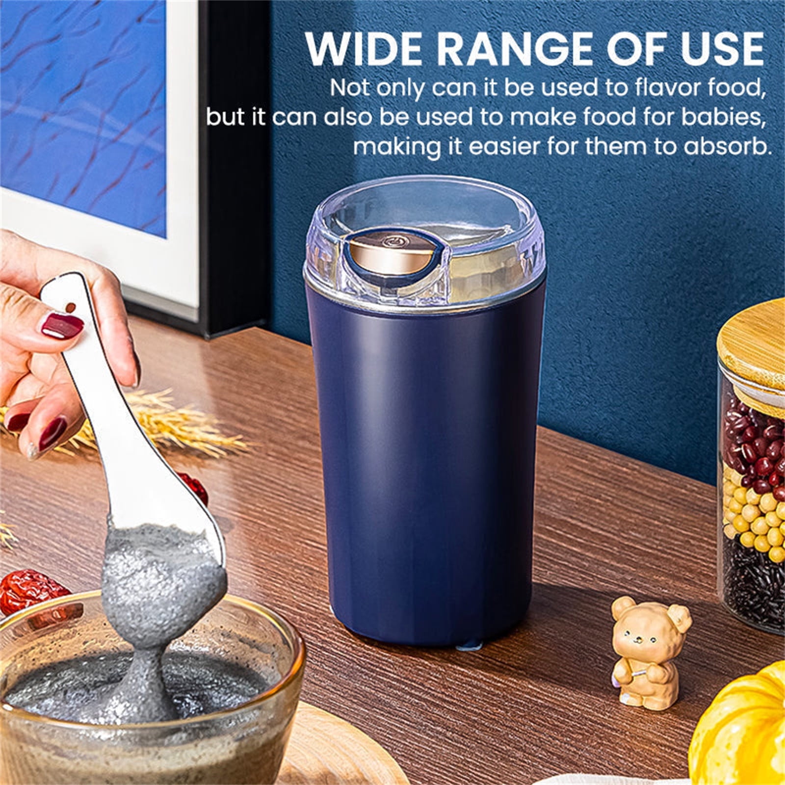 sdhkgrrt Coffee Grinder, 200W Electric Spice Grinder for Coffee Beans Herbs Nuts, Stainless Steel Blades Grinder for Fine Powder, Kitchen Grinder for Spices Pepper Seeds, Portable Grinder with
