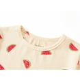 thumbnail image 2 of Beezizac Little Girls Pajamas Beige Watermelon Comfy Ribbed Jersey Short Sleeves & Pants 2- Piece PJ Set Size 6, 2 of 7