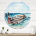 thumbnail image 2 of Designart 'Little Boat At The Lake Shore' Nautical & Coastal Circle Metal Wall Art 23x23 - Disc of 23, 2 of 5