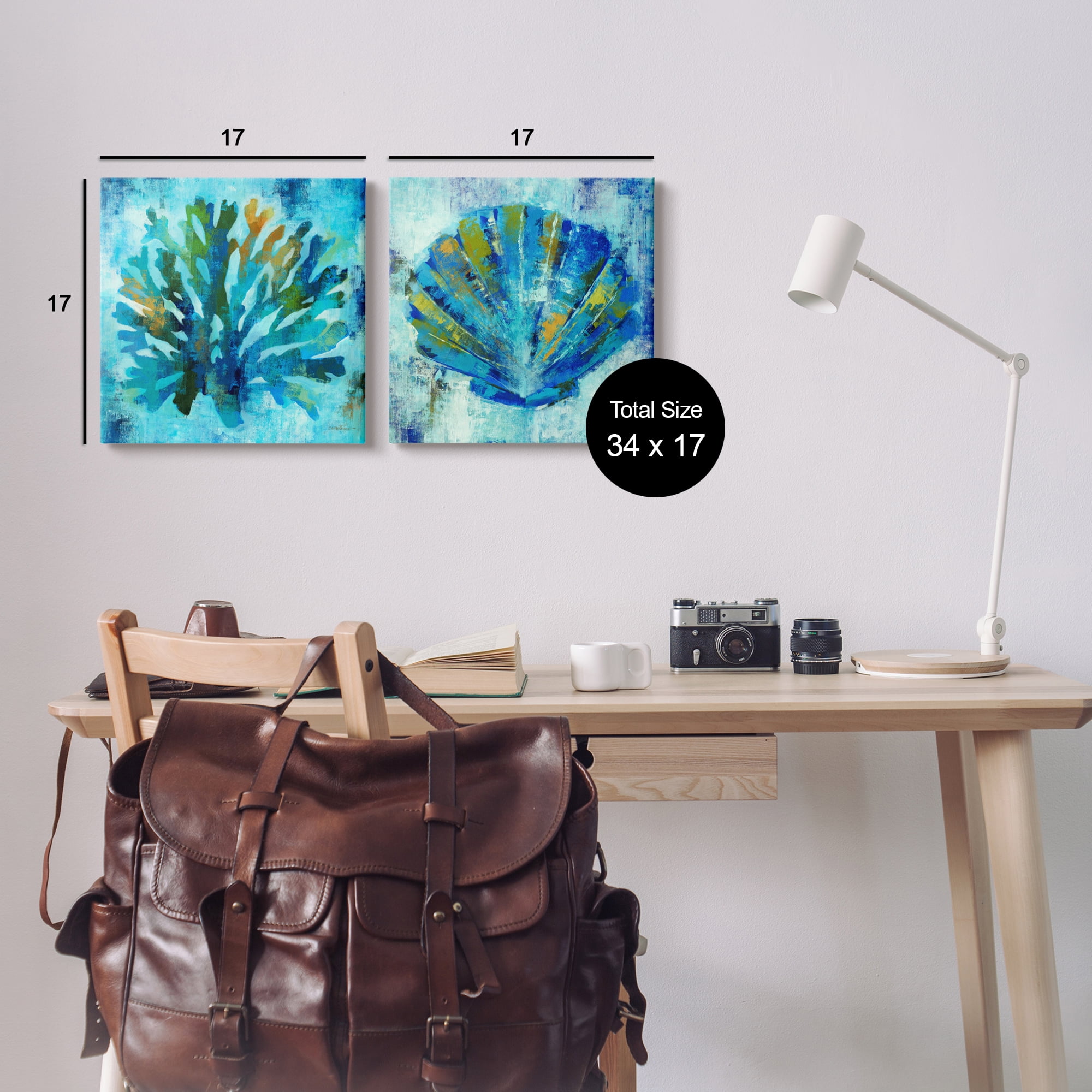 Stupell Industries Blue Sea Life Abstraction Animals & Insects Painting Gallery Wrapped Canvas Print Wall Art, 17 x 17, Set of 2