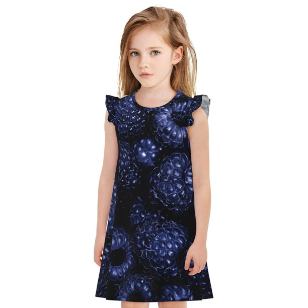 Fotbe Blue-Purple Raspberries Vestido de Dormir para Niñas de 3 a 10 Años, Mangas Cortas, Estilo Princesa, Pijama Camisón con Mangas Voladas-Large