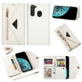 thumbnail image 6 of Dteck Case For Samsung Galaxy A21 (2020 Released) 6.5 inches ,Retro Magnetic Crossbag Card Holder Wallet Zipper Pocket, Flip Kickstand Phone Cover with Wrist Strap / Shoulder Strap,White, 6 of 6