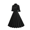 thumbnail image 2 of cfhntfmh Robes de Cocktail pour Femmes Vintage à Volants Manches 3/4 Robe Midi Élégante Nœud devant Invitée de Mariage Fête Bal Robe, 2 of 7