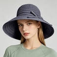 thumbnail image 2 of Cutuoiiu Summer Striped Pattern Wide Brim Bucket Hat for Women, Breathable Woven Sun Hat Decorated With Elegant Bow, Beach Travel Outdoor Vacation Sun Shade Hat, 2 of 7