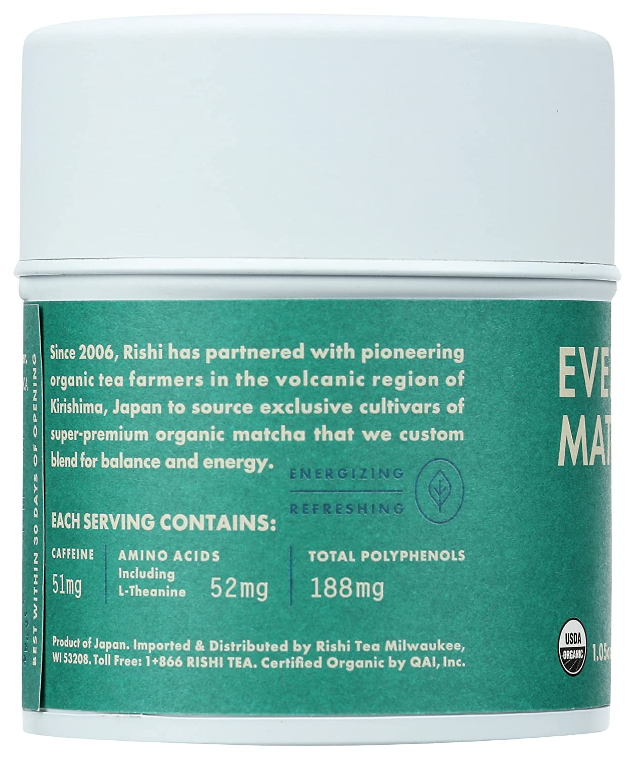Rishi Tea Everyday Matcha Powdered Tea, Naturally Caffeinated, 2-Pack of 1.05 oz