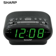 SHARP AM/FM Clock Radio, Wake to Alarm or Radio, Dual Alarms, LED Green Display