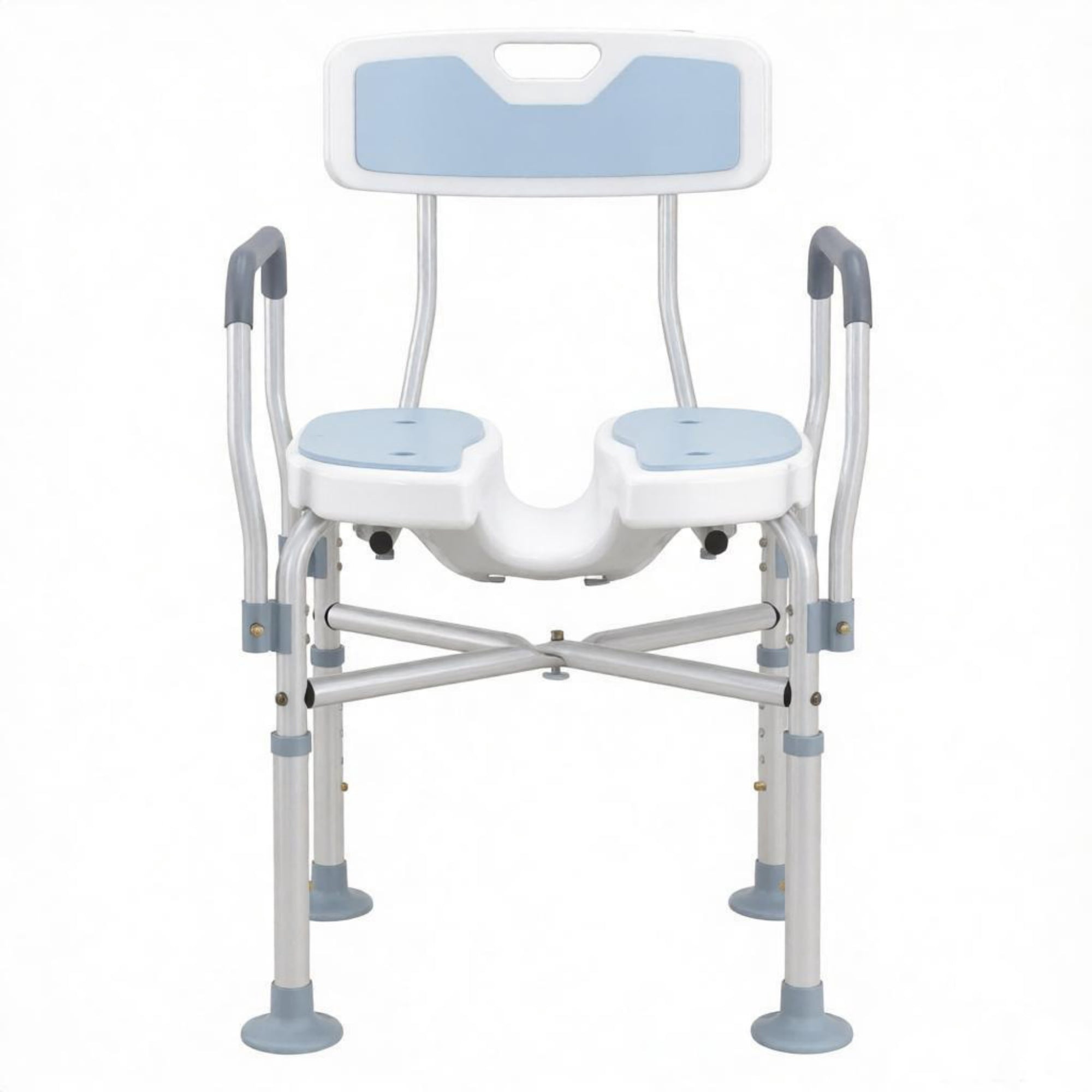 Light Blue Padded Bath Seat, Height Adjustable Anti-slip Shower Chair with Arms and Back