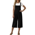 thumbnail image 5 of Cropped Overalls for Women Soft Wide Strap Pleated Front Casual Culotte Romper Capris with Pockets Black XXL, 5 of 6