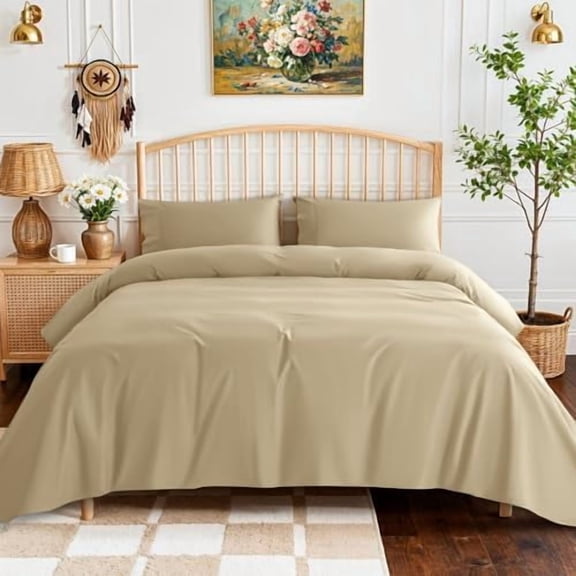 100% Egyptian Cotton Sheets - 800 Thread Count, 5-Star Hotel Sateen Weave Bed Sheets, Cooling, Soft & Breathable Bed Sheets Set, Fits 16" Deep Pocket - 4 PC (Beige,Queen)