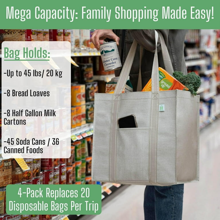 Reusable Grocery Bags Heavy Duty Shopping Bags with Handles Bags for Shopping Cart with Hard Bottom Walmart