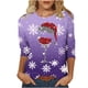 thumbnail image 1 of Fiudx Liquidación de Ofertas Flash Camiseta de Manga 3/4 con Cuello Redondo y Estampado Navideño para Mujer Top Tipo Jersey con Cuello Redondo Top/Camisa de Manga Larga con Cuello Redondo, 1 of 4