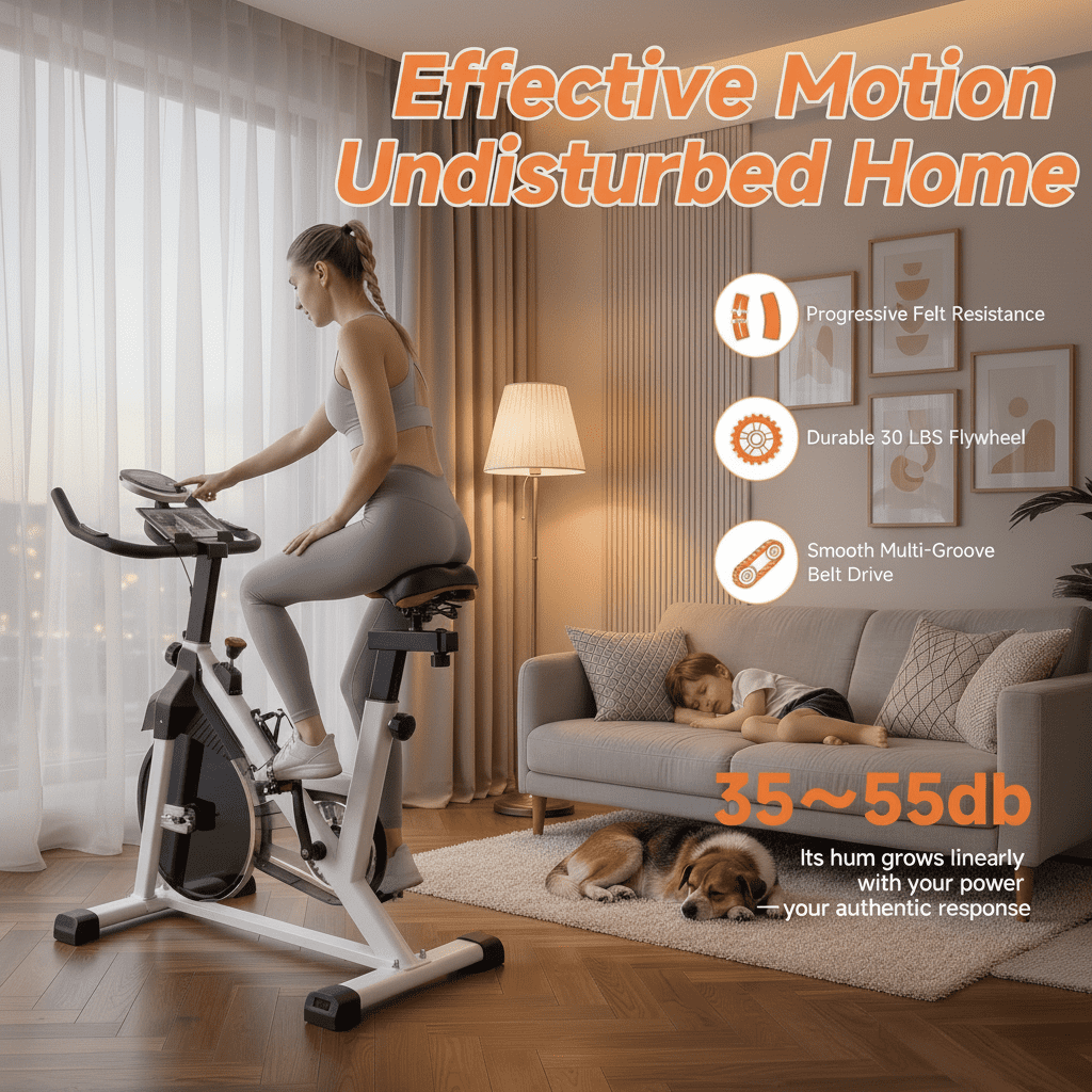 USLIM Adjustable Indoor Cycling Bike - Silent Belt-Drive Stationary Exercise Bike with Comfort Seat & 330 lb Capacity, Gray