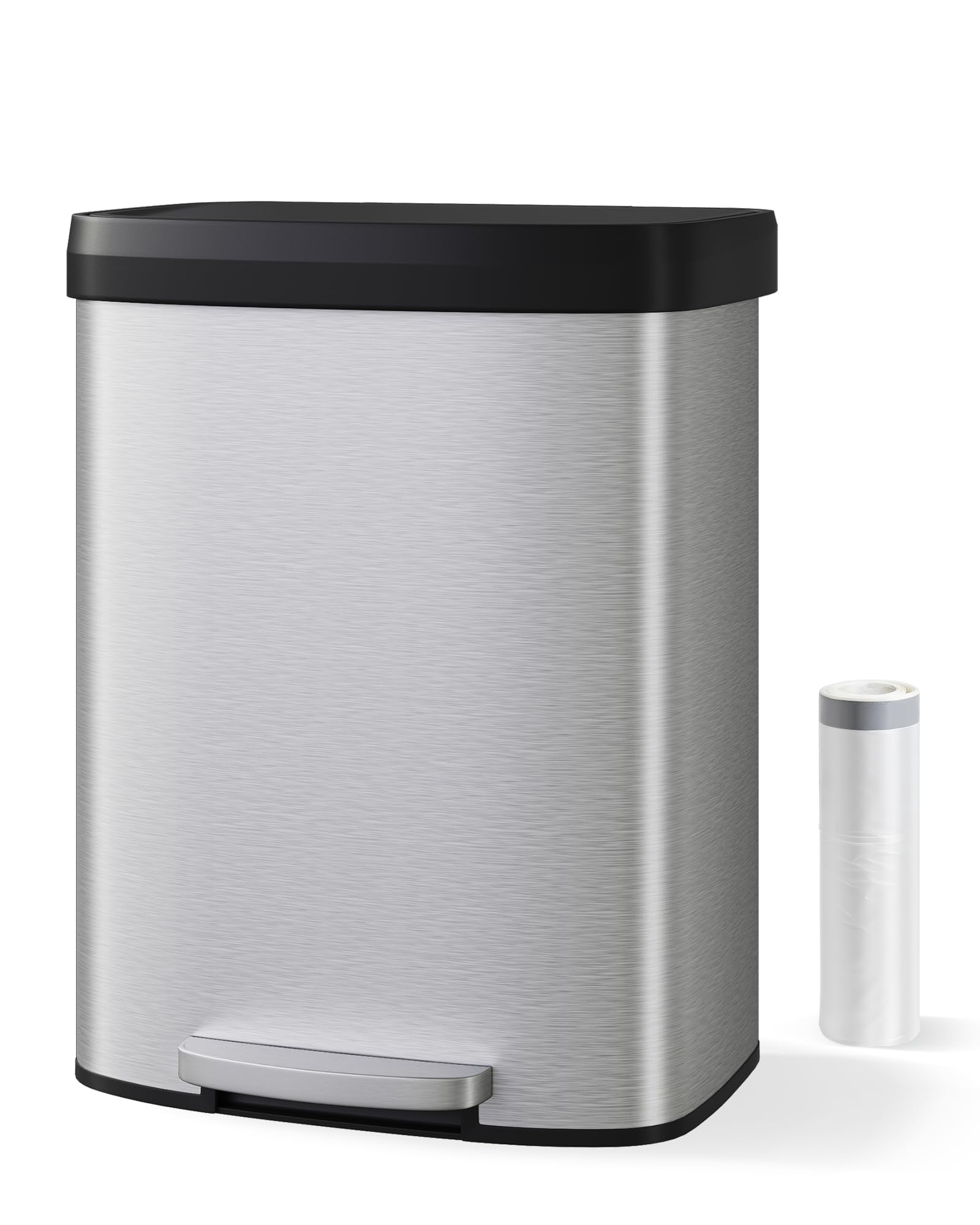 16 gal / 60 L Stainless Steel Trash Can with Soft Close Lid, Large Rustproof Kitchen Garbage Bin with Liner Rim, Durable Metal Construction for Home Kitchen  or Office Use